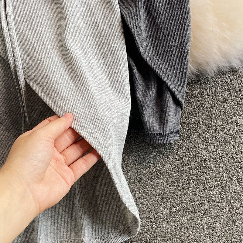 Women Elastic Waist Pencil Skirt Girls Sexy Solid Slim Irregular Draw String Stretchy Cotton Skirts