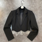 High Quality Autumn 2023 Women&#39;S Diamond Tassel 2 Two-Piece Set Sexy Short Coat + Spaghetti Strap Dress Elegant Party Set