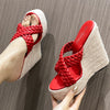 Women&#39;s Large 34-43 Wedge Heel Slippers Design Fashion Daily 15CM Textile Slippers