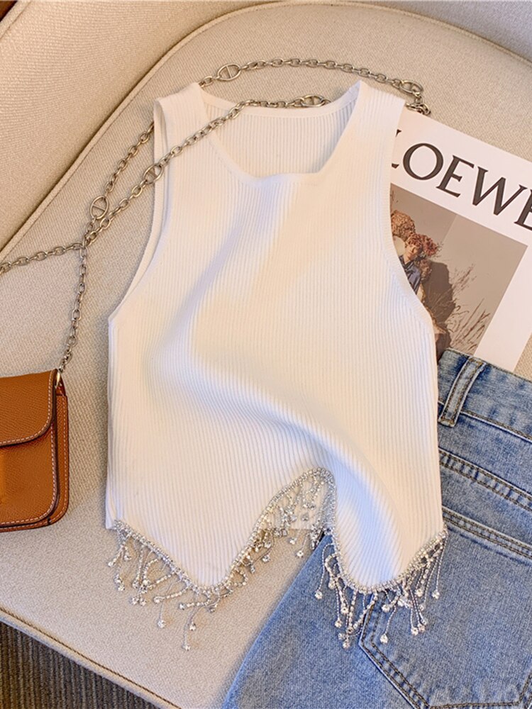 Sexy Sleeveless Diamond Tops
