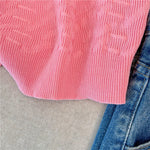 Pink Sexy Slim Knit Vests Crop Tops Women 2023 Summer Sleeveless Gold Buckles Stylish Fashion Chic Knitwear Sweaters Vests
