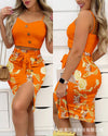 Button Decor Top & Split Skirt Set