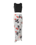 Floral Drawstring Slit Thigh Skirt Set 2pcs
