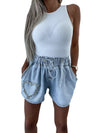 High Waist Fashion Loose Wide Leg Shorts Handmade Beaded 2023 Summer New A-line Exquisite Rhinestone Denim Pants for Women