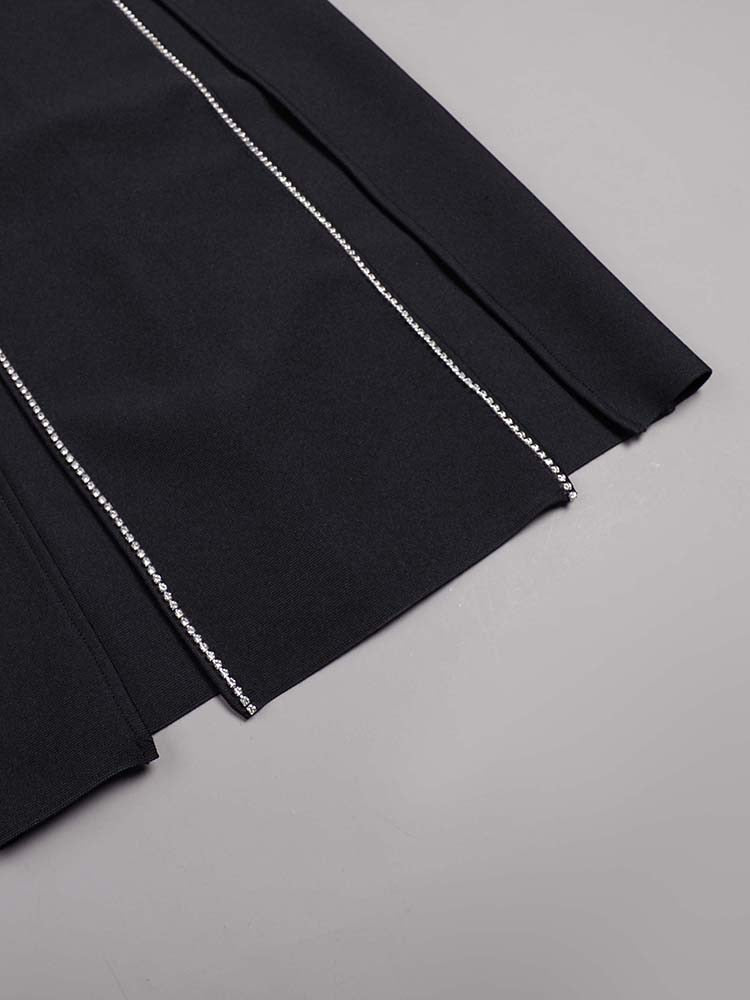 Sexy V-neck Hollow out Diamond Split Bandage Dress Elegant Black Sleeveless Crystal Long Bodycon Dress Celebrity Party Club Dres