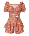 Floral Print Criss Cross Crop Top & Skorts Set