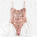 Women Teddy lingerie Sexy Underwear Erotic Corset Lace Mesh Sleepwear Nightwear  Embroidered strap one-piece sexy pajamas - Sabreeonline