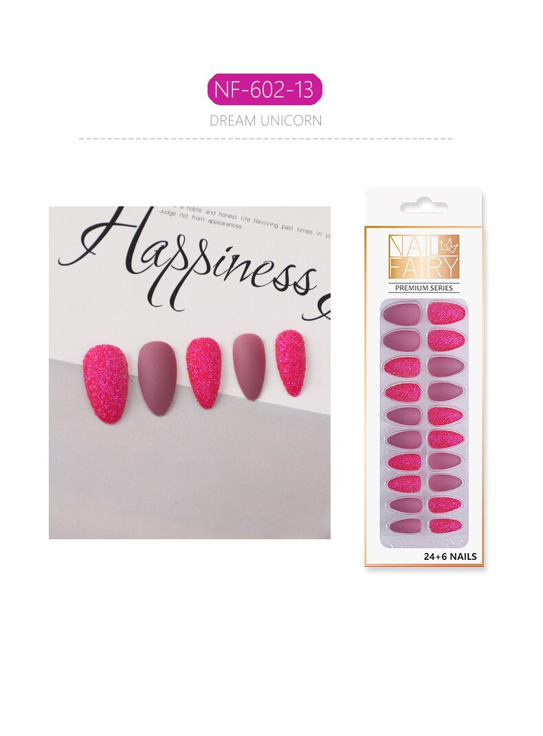 Set Shiny Matte Nail Tips with Designs Reusable Press - Sabreeonline