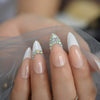 Sharp Artificial  French Nail Tips Pre-designed Nude 3D Long Full Cover Rhinestone Adult Artificial Fake Nails With Glue