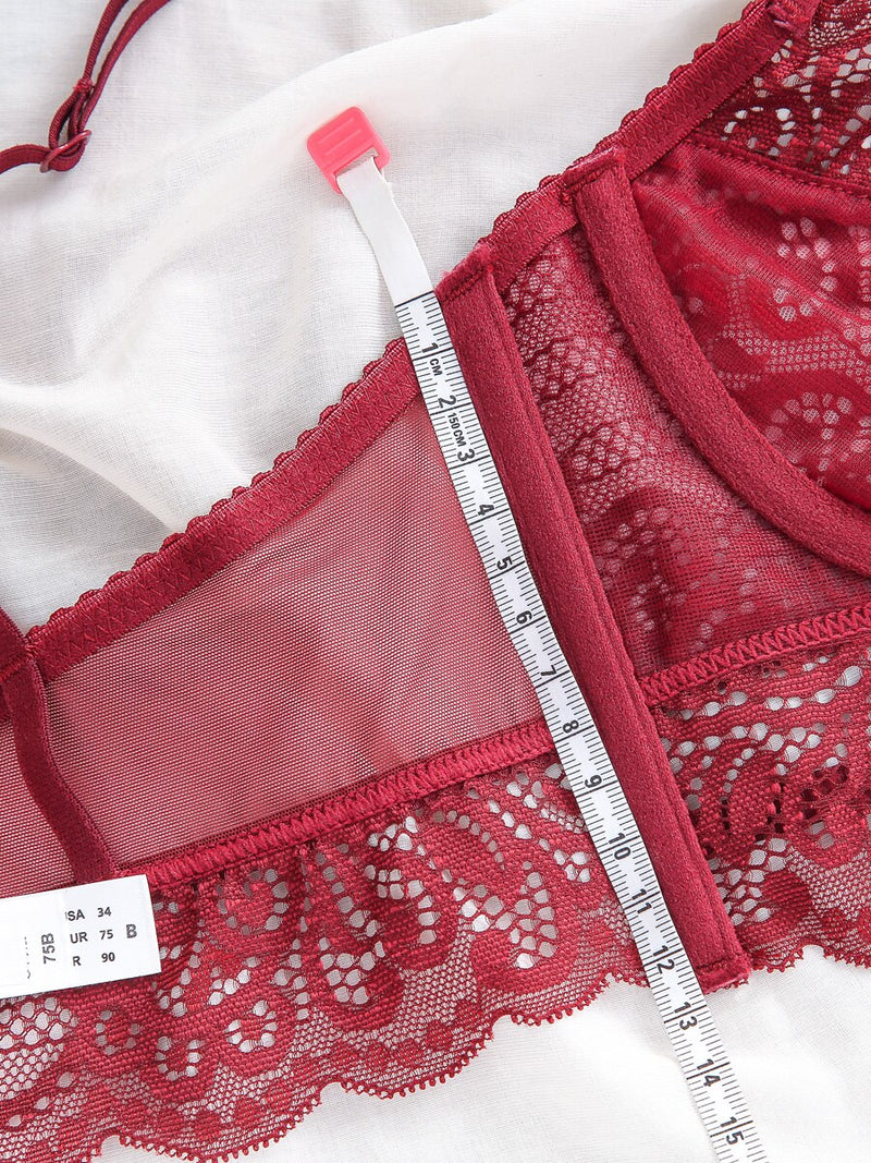 Retro charming red one-piece underwear women confused lace rivet gathered bra bridal wedding suit bodysuit lingerie sets - Sabreeonline