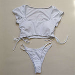 Swimwear Women Short Cap Sleeve Snake Print Bikini 2020 Female Swimsuit Stripe Two Pieces String Thong Biquini Set Bathing Suit - Sabreeonline