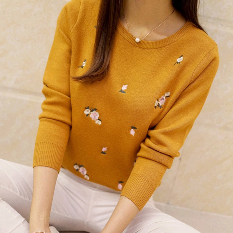 Sweater Women Embroidery Knitted Winter - Sabreeonline