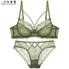 Ultra-thin hollow lace sexy bra and panty set large size C D E cup underwear transparent ladies bra - Sabreeonline