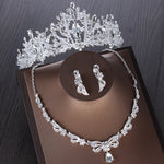 Luxury Heart Crystal Bridal Jewelry Sets Wedding Cubic Zircon Crown Tiaras Earring Choker Necklace Set - Sabreeonline