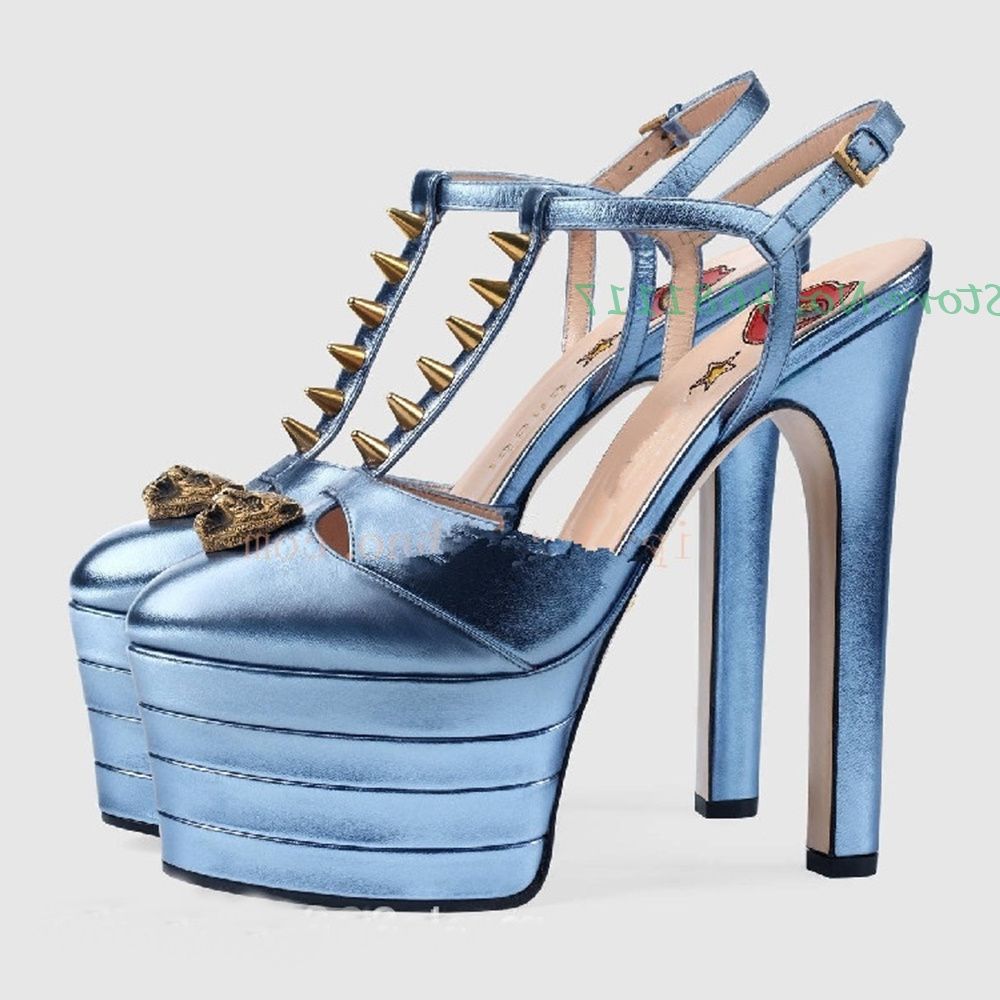 Striped Platform Heel Sandals Women Printed Red Lips Buckle Strap Funky Pumps Round Toe Super High Stiletto Heels Summer Sandals - Sabreeonline