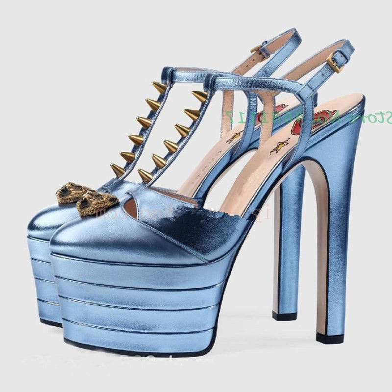 Striped Platform Heel Sandals Women Printed Red Lips Buckle Strap Funky Pumps Round Toe Super High Stiletto Heels Summer Sandals - Sabreeonline