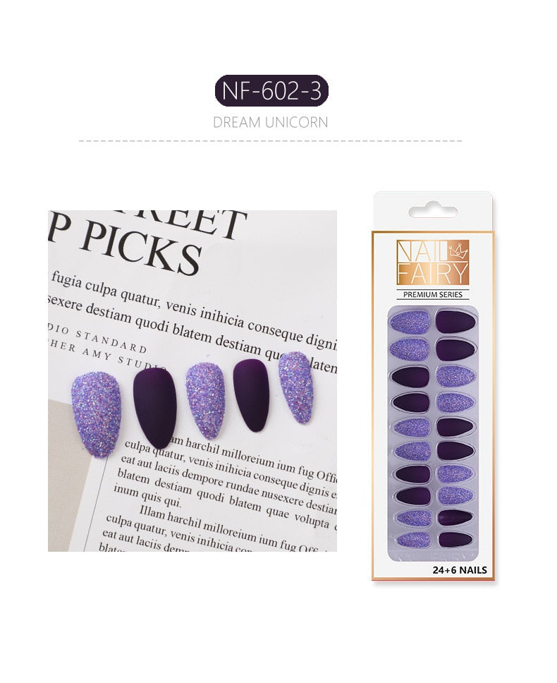 Set Shiny Matte Nail Tips with Designs Reusable Press - Sabreeonline