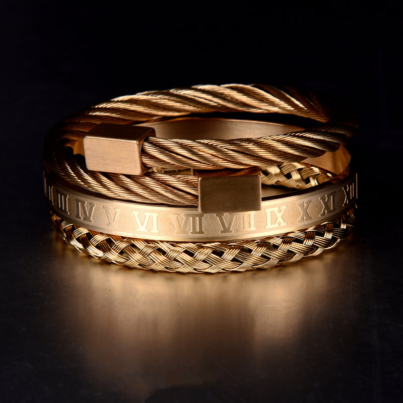 Luxury Roman Number Charm Woven Stainless Steel Bracelet for Men Jewelry - Sabreeonline