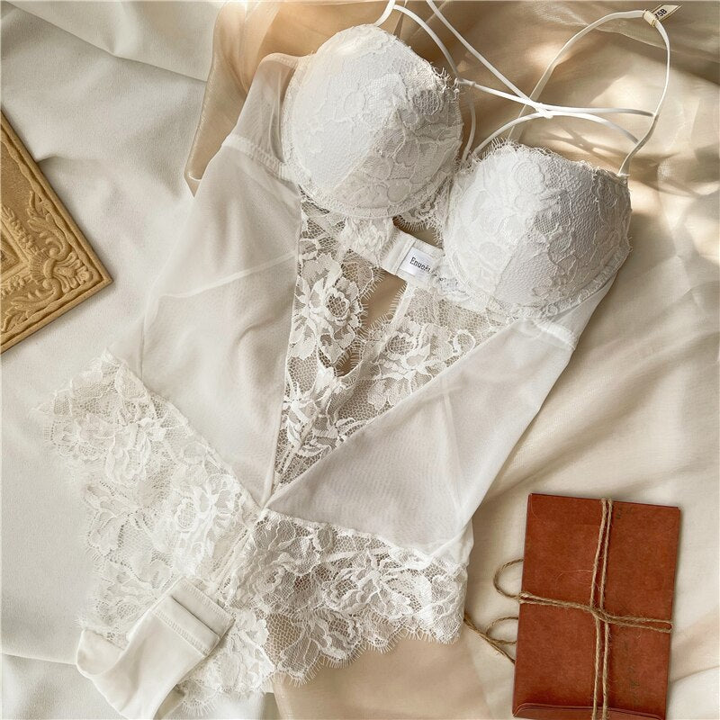 Sling Bodysuit Transparent Back Bow - Sabreeonline