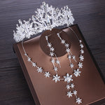 Luxury Heart Crystal Bridal Jewelry Sets Wedding Cubic Zircon Crown Tiaras Earring Choker Necklace Set - Sabreeonline