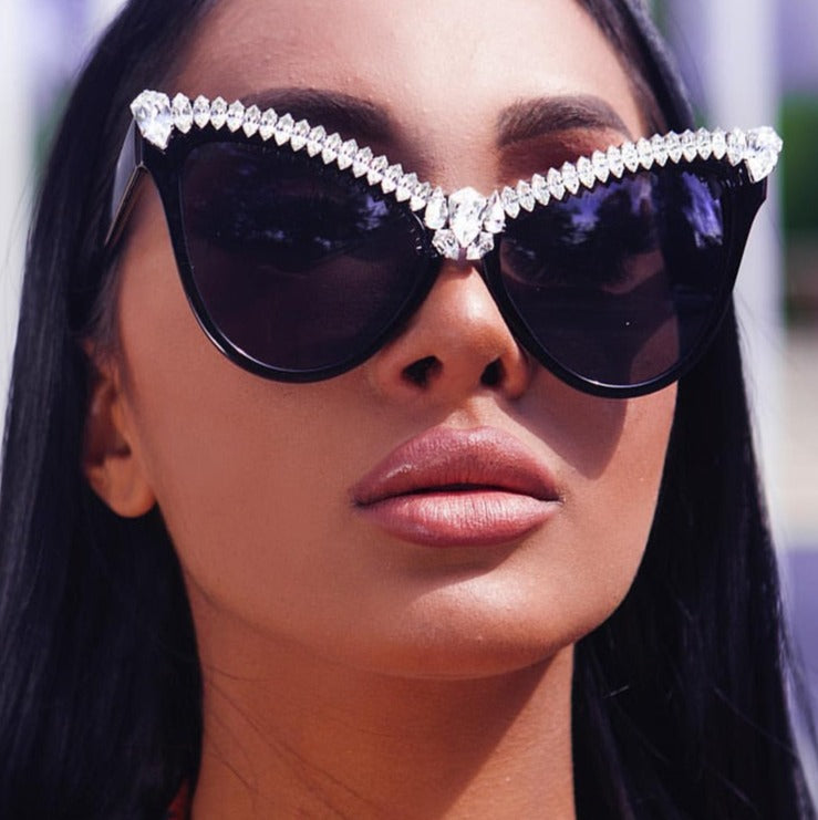 Oversized Diamond Sunglasses Cat Eye Luxury Eyewear - Sabreeonline