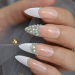French Nail Tips Pre-Designed Nude 3D Long Full Cover Rhinestone