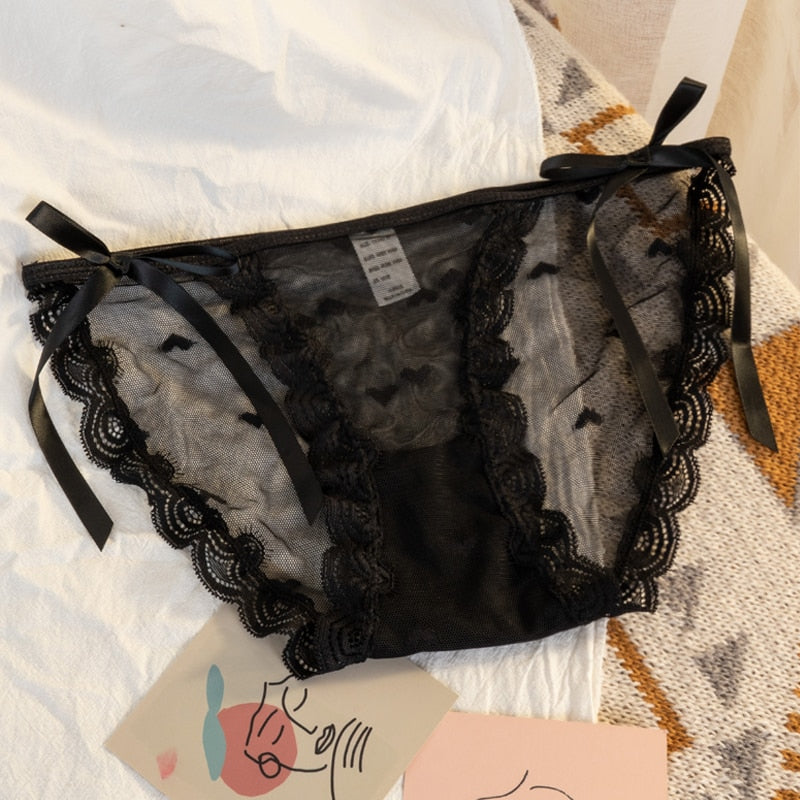 Women&#39;s Sexy Lace Underwear Panties Delicate Soft Comfortable Underpants Fashion Female Mesh Up Bow Low-Rise Briefs - Sabreeonline