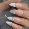 French Nail Tips Pre-Designed Nude 3D Long Full Cover Rhinestone