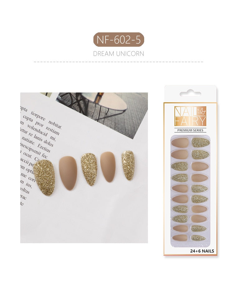 Set Shiny Matte Nail Tips with Designs Reusable Press - Sabreeonline
