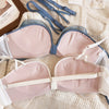 Wriufred Gathered bowknot embroidered bra set mesh gauze no steel ring sexy half-cup pull-up underwear set sexy lingerie - Sabreeonline