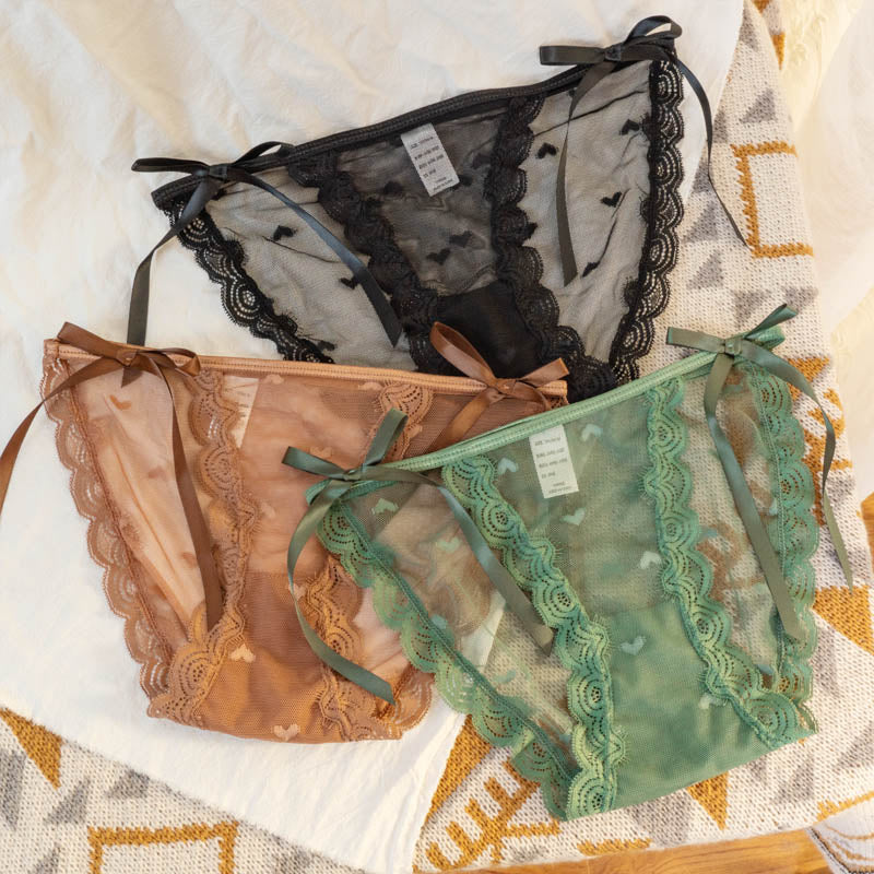 Women&#39;s Sexy Lace Underwear Panties Delicate Soft Comfortable Underpants Fashion Female Mesh Up Bow Low-Rise Briefs - Sabreeonline