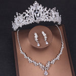 Luxury Heart Crystal Bridal Jewelry Sets Wedding Cubic Zircon Crown Tiaras Earring Choker Necklace Set - Sabreeonline