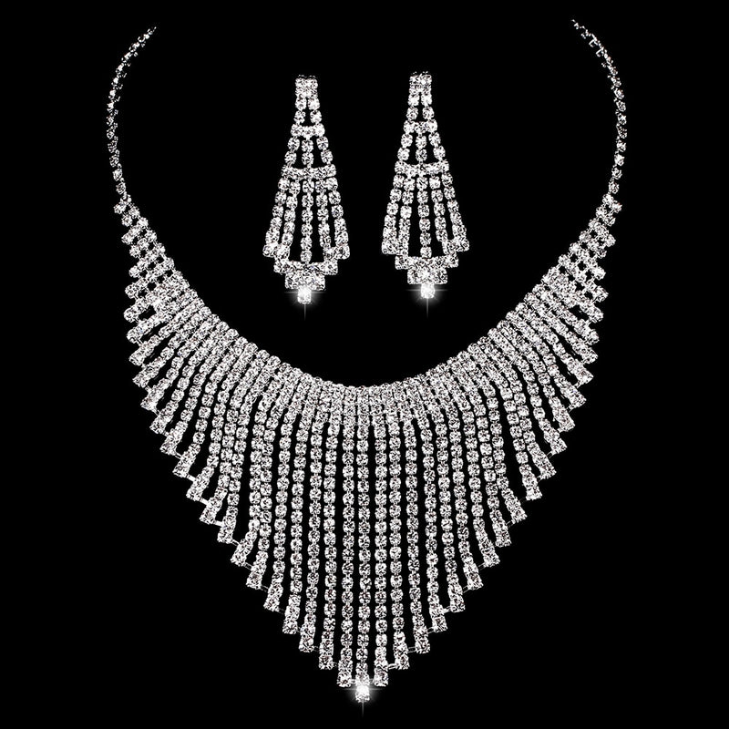 Crystal Choker Necklace Earrings Set - Sabreeonline