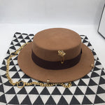 British Flat Top Hat Chain Strap and Pin Fedoras - Sabreeonline