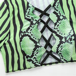 Swimwear Women Short Cap Sleeve Snake Print Bikini 2020 Female Swimsuit Stripe Two Pieces String Thong Biquini Set Bathing Suit - Sabreeonline