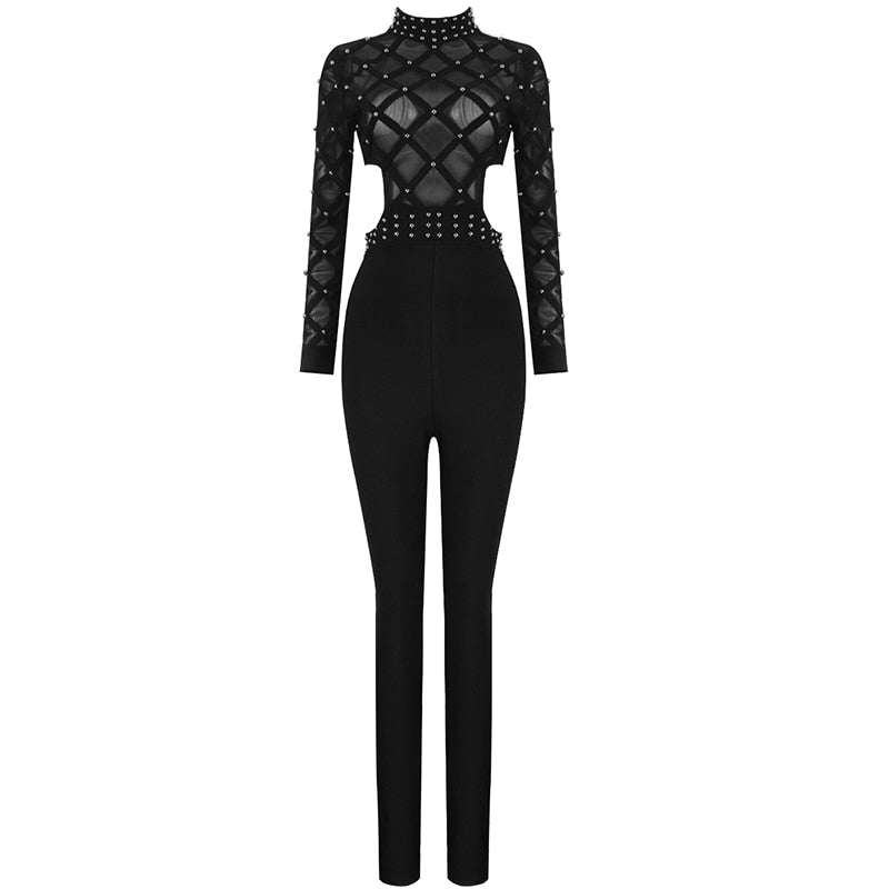 Long Sleeve Beaded Lace Bodysuit - Sabreeonline