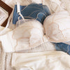 Wriufred Gathered bowknot embroidered bra set mesh gauze no steel ring sexy half-cup pull-up underwear set sexy lingerie - Sabreeonline