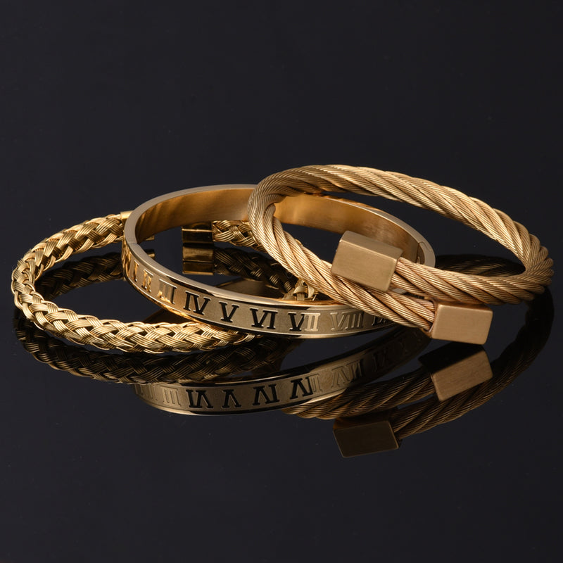 Luxury Roman Number Charm Woven Stainless Steel Bracelet for Men Jewelry - Sabreeonline