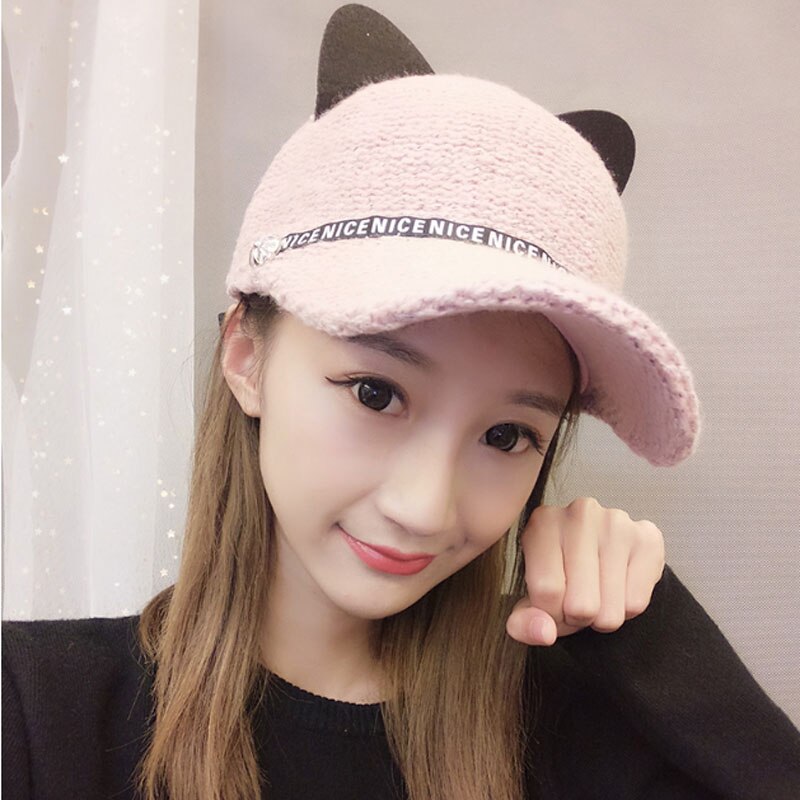 Cat Ears Baseball Cap Wool Knit - Sabreeonline