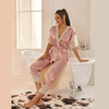Belted Satin Top Long Pants Sleepwear Pajamas Set