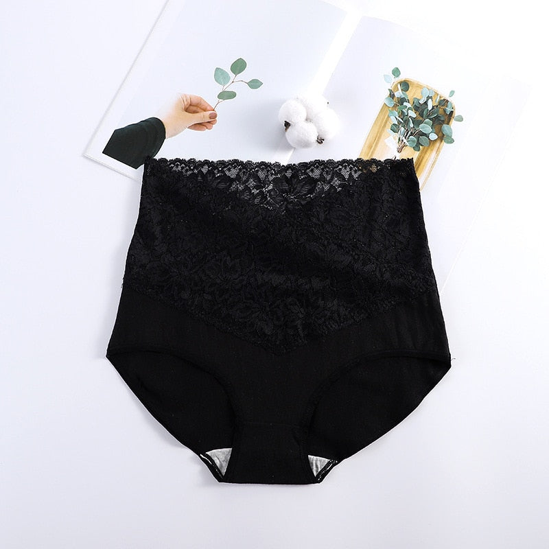 V-neck High Waist Underwear Women Cotton Lace Panties Hot Temptation Girls Belly Briefs - Sabreeonline