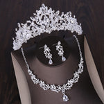 Luxury Heart Crystal Bridal Jewelry Sets Wedding Cubic Zircon Crown Tiaras Earring Choker Necklace Set - Sabreeonline