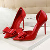 Korean Fashion Women&#39;s Shoes Wedding Bow High Heels Stiletto Heels Shallow Pointed Head Side Empty Thin Shoes
