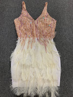 High Quality Pink White Feathers Rayon Bandage Dress Elegant Night Club Party Dress Vestidos - Sabreeonline