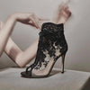 Floral Lace Mesh Ankle Boots Thin High Heels - Sabreeonline