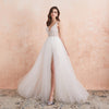 White Ivory Sexy High Splits Beaded Beading Pearls Crystal A Line Backless