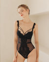 Wriufred Less ladies underwear gathered thickened bra sexy lace transparent sling bodysuit hollow beautiful back lingerie set - Sabreeonline