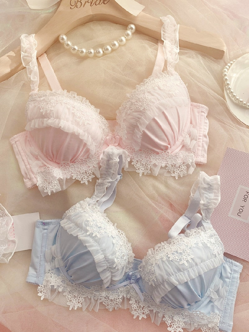 Steel ring push up bra set pure desire wind big cup girl underwear embroidery lace large size lingerie with panties set - Sabreeonline