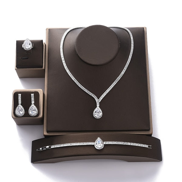 Gorgeous Women Wedding Party Jewelry Necklace Bracelet Earring and Ring Set - Sabreeonline