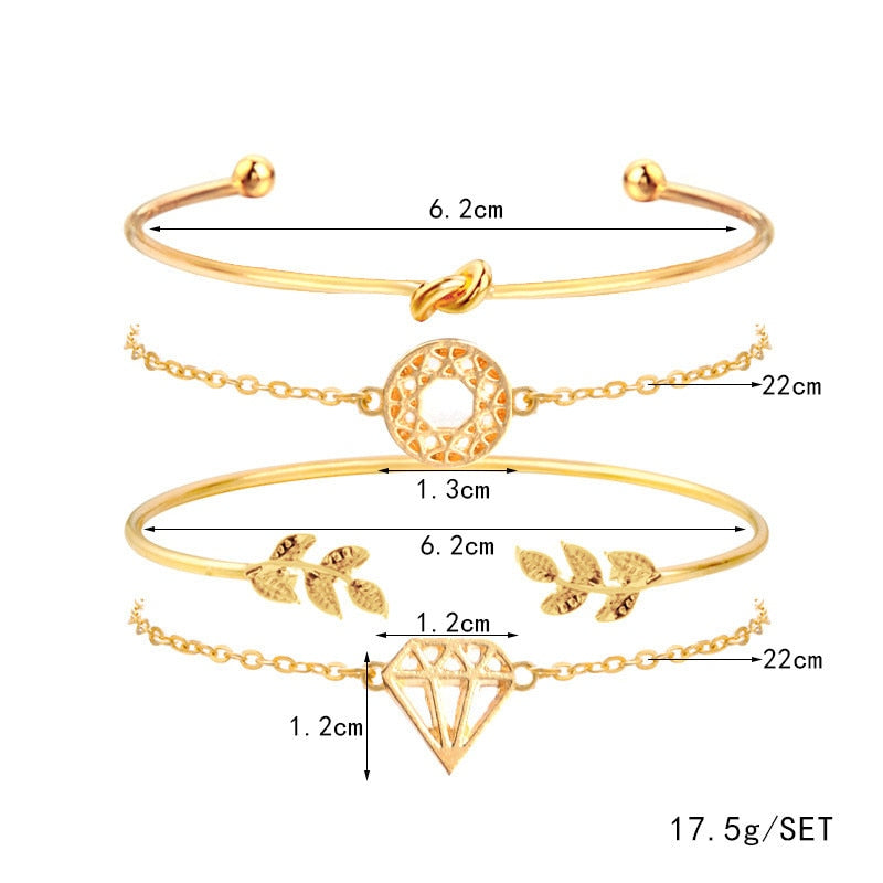 Modyle Classic Arrow Knot Round Crystal Gem Multilayer Adjustable Open Bracelet Set Women Fashion Party Jewelry Gift - Sabreeonline